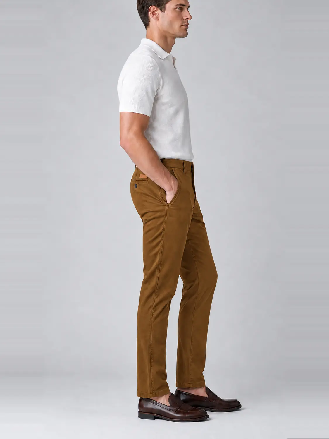 Men’s Mustard Stretch Cross-Pocket Chino Pants — view 3