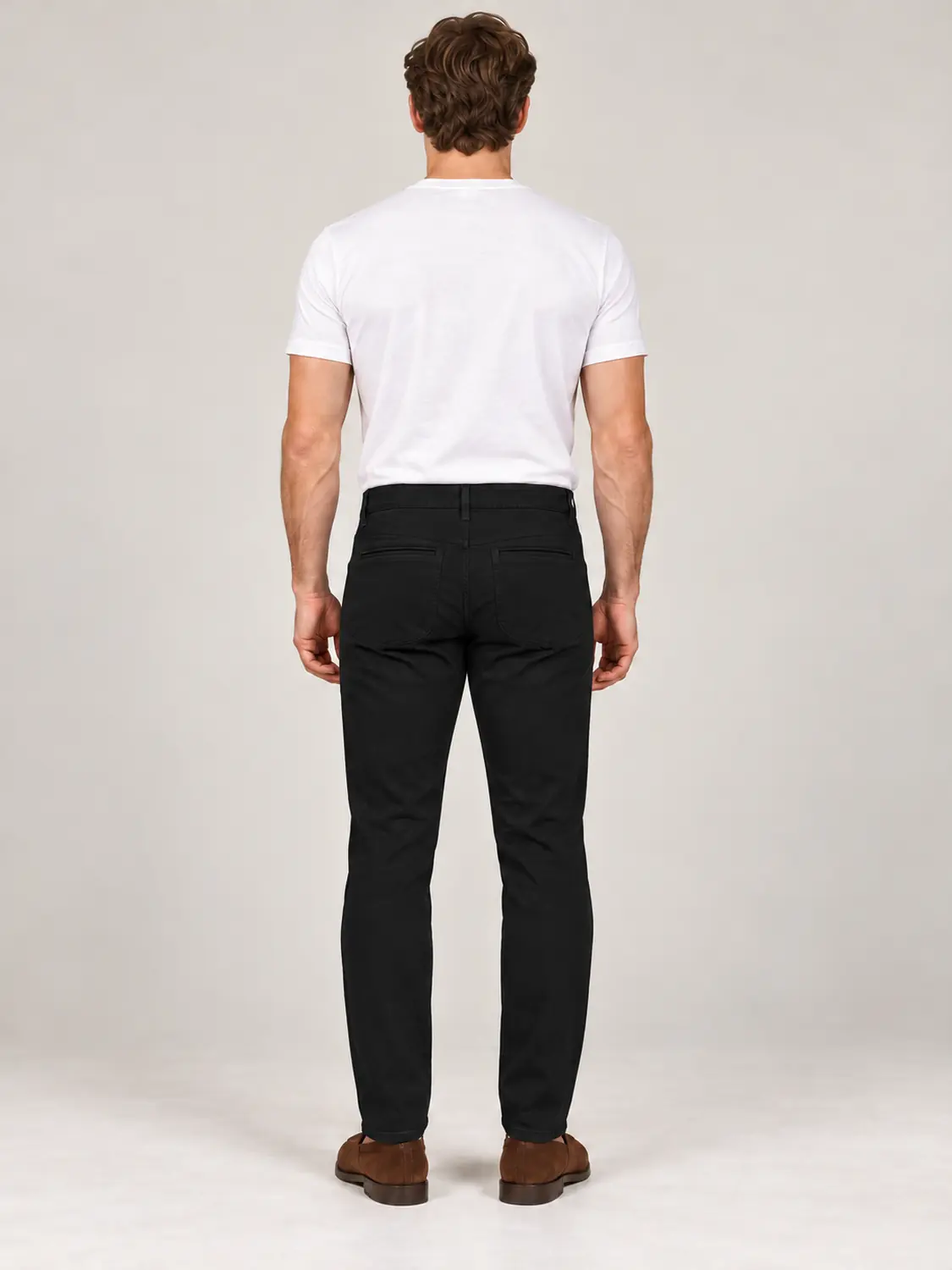 Men’s Black Pigment-Dyed Stretch Slim Fit Denim-Pocket Chino Pants — view 6