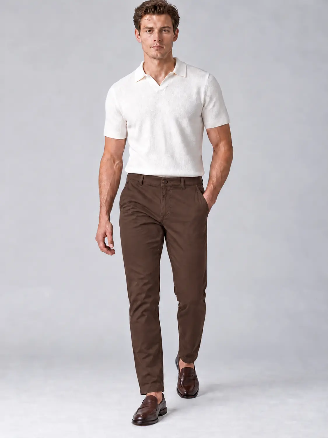 Men’s Chocolate Brown Stretch Cross-Pocket Chino Pants — view 6