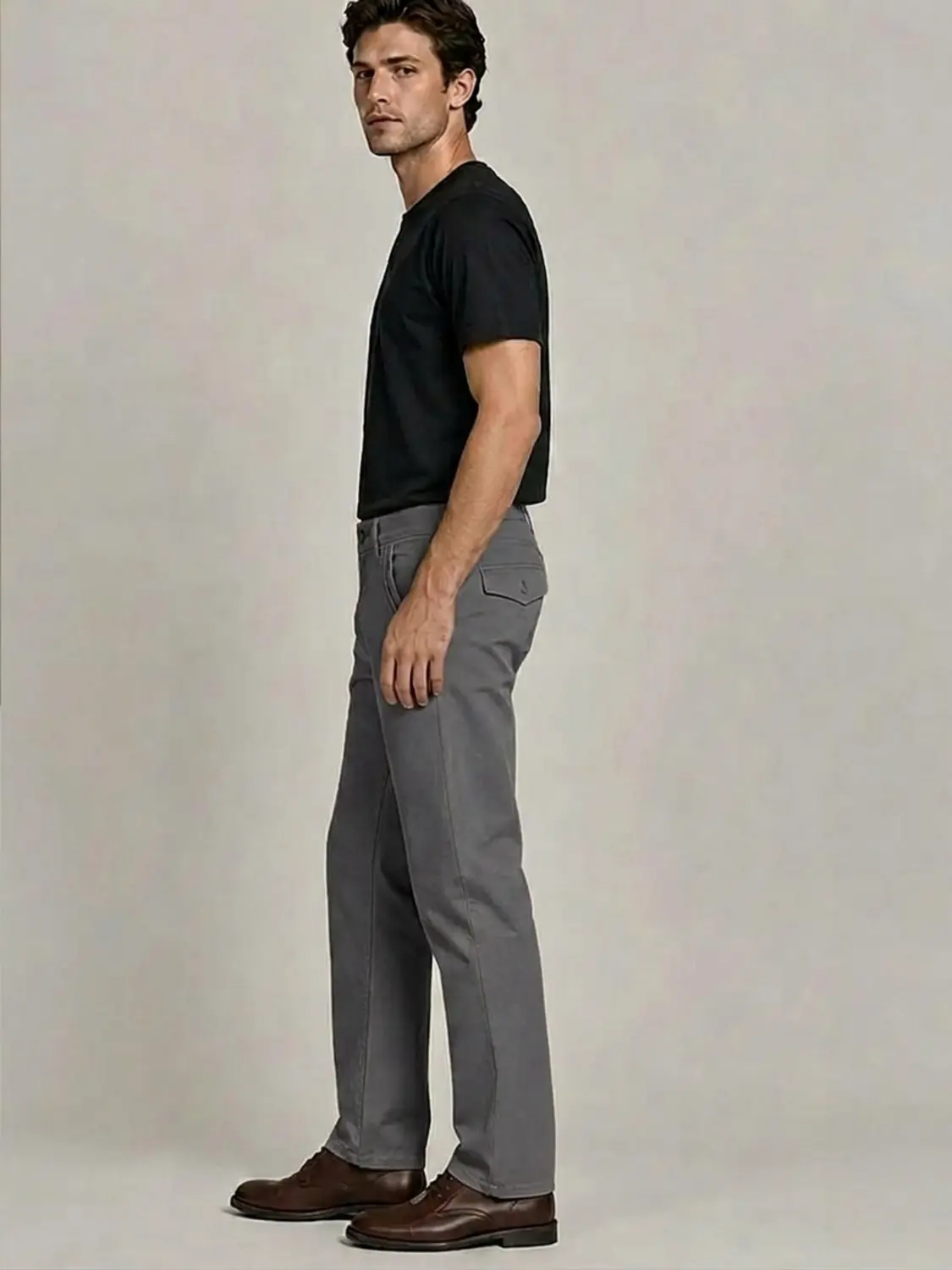 Cotton Canvas Gray Peach Finish Regular Fit Casual Pant — view 4
