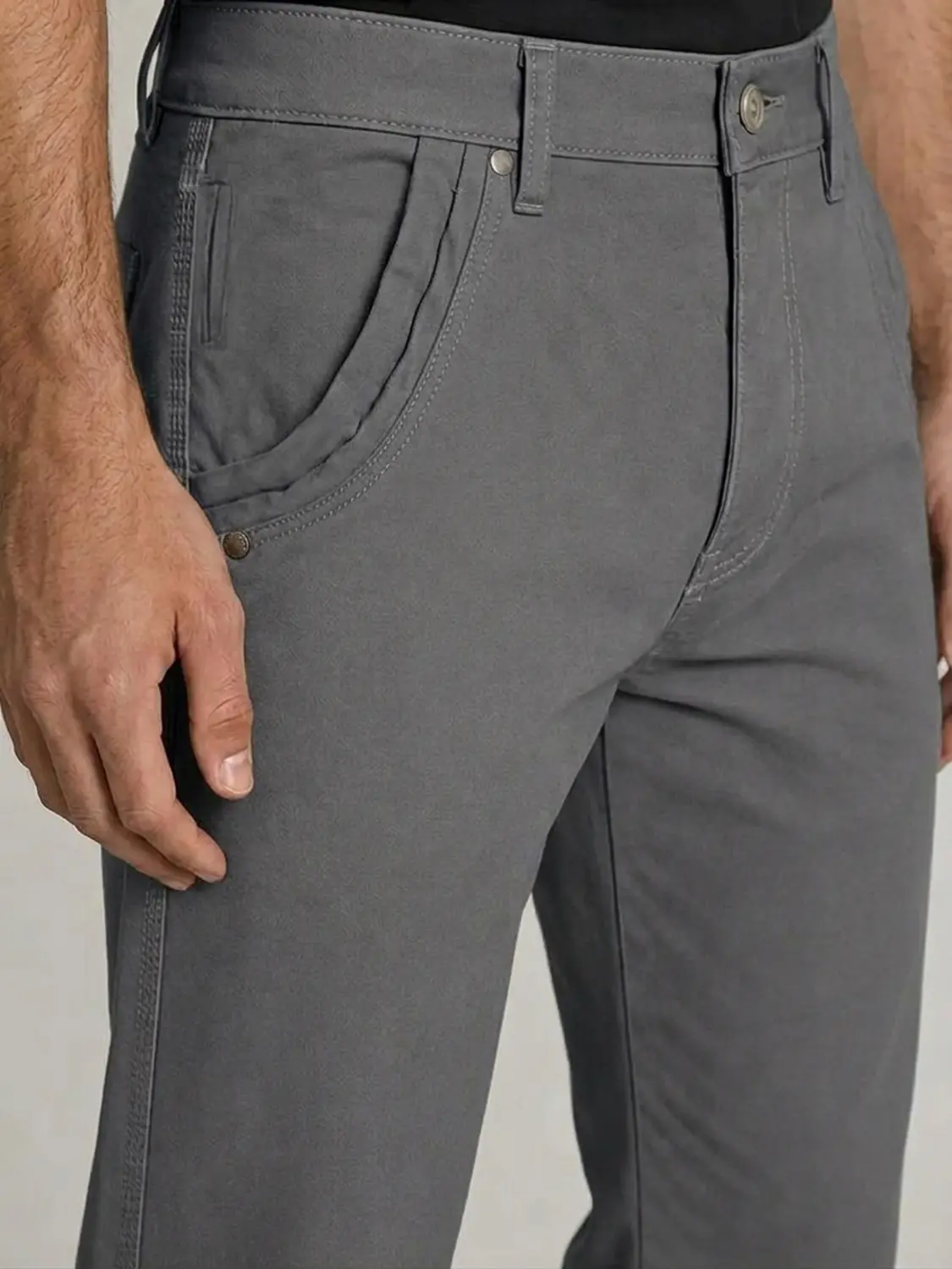 Cotton Canvas Gray Peach Finish Regular Fit Casual Pant — view 6