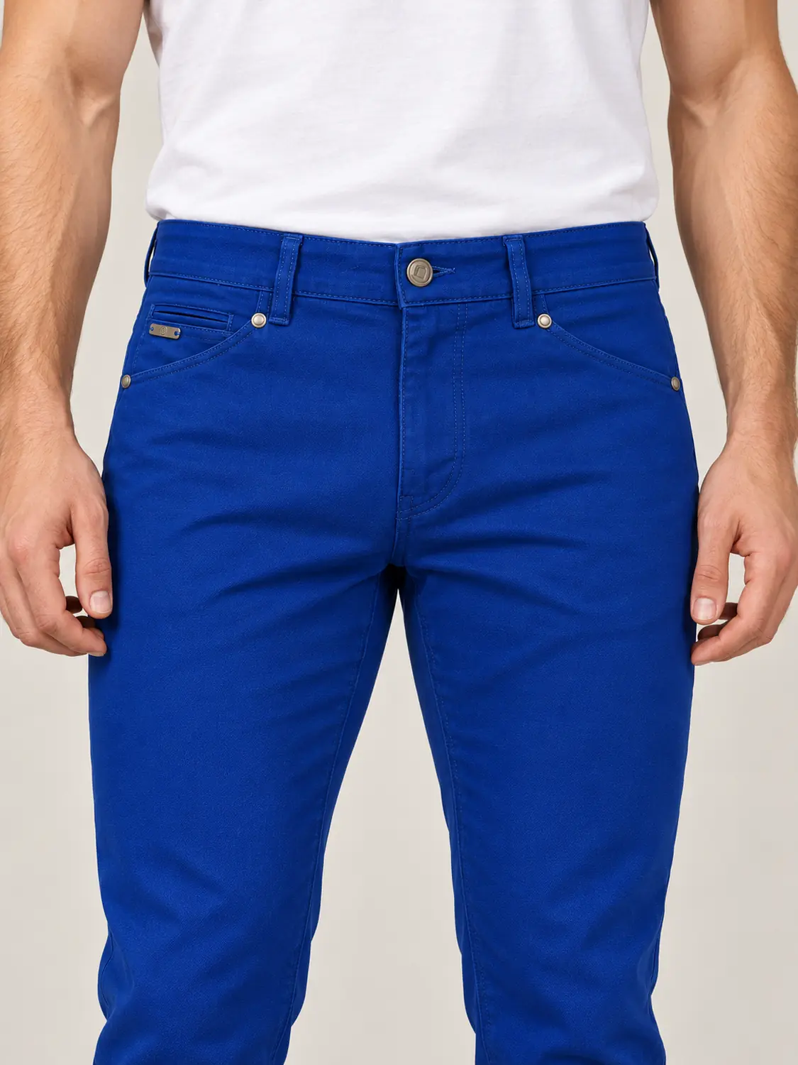 Men’s Royal Blue Pigment-Dyed Stretch Slim Fit Denim-Pocket Chino Pants — view 5
