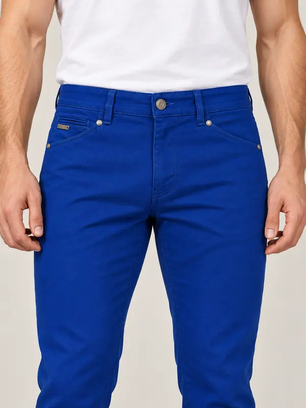 Men’s Royal Blue Pigment-Dyed Stretch Slim Fit Denim-Pocket Chino Pants