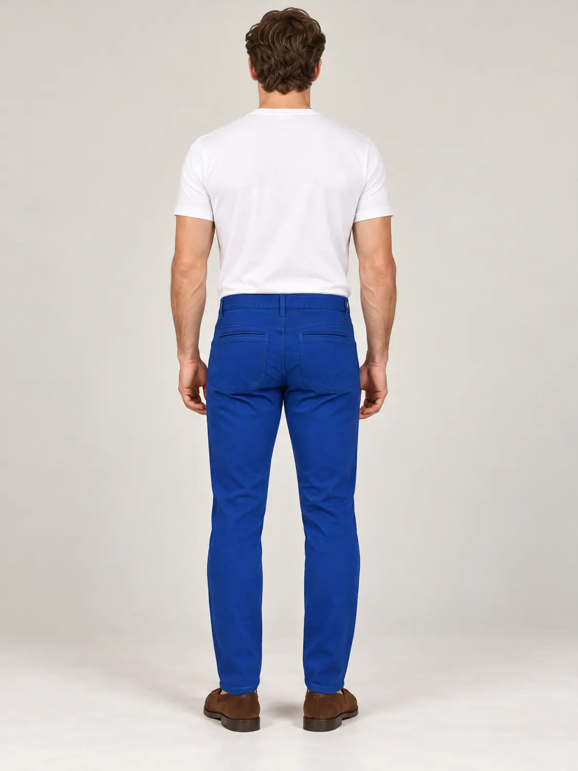 Men’s Royal Blue Pigment-Dyed Stretch Slim Fit Denim-Pocket Chino Pants — view 3