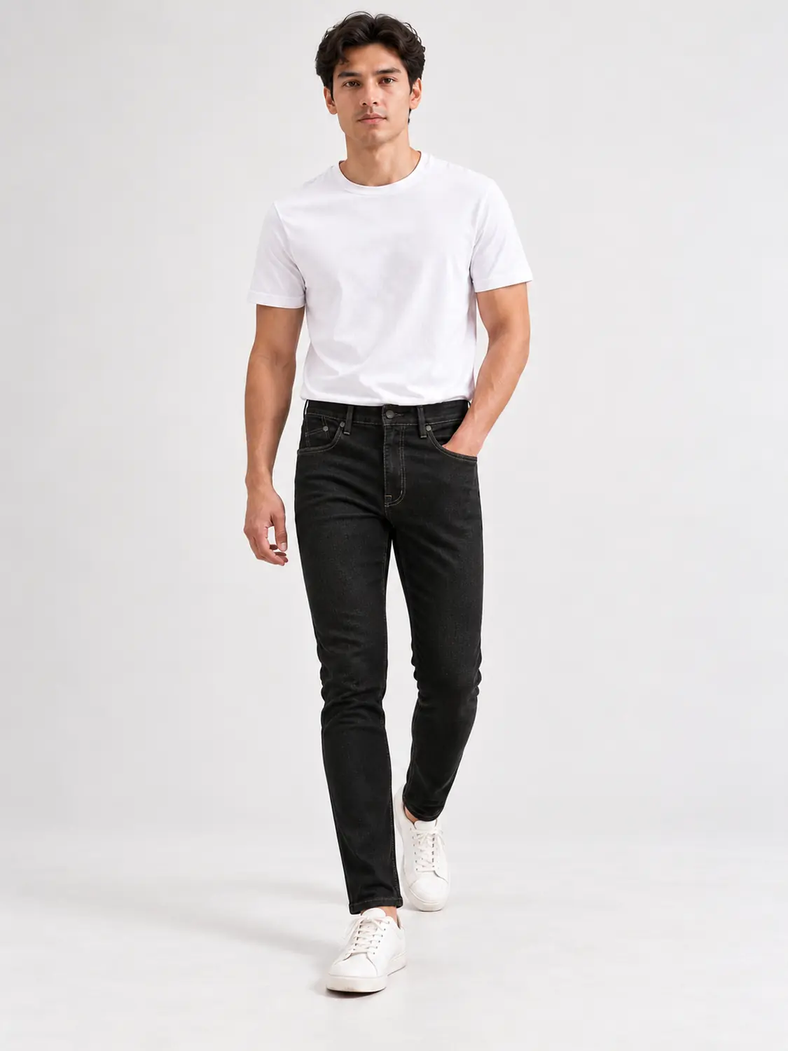 Men’s Black Washed Stretch Slim Fit Jeans with Back-Pocket Embroidery — view 8