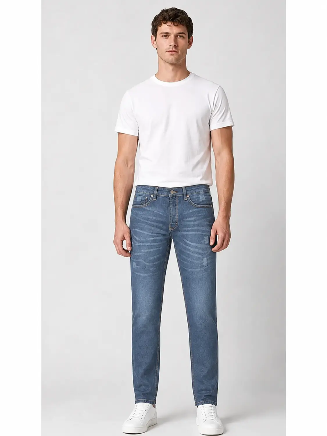 Men’s Light Blue Washed Stretch Slim Fit Jeans — view 4