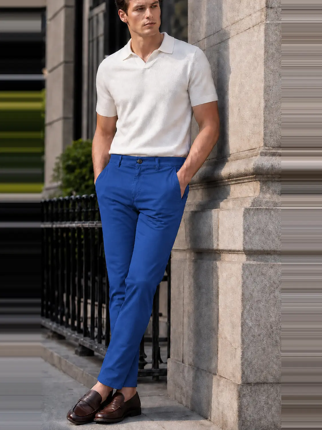 Men’s Royal Blue Stretch Cross-Pocket Chino Pants — view 4