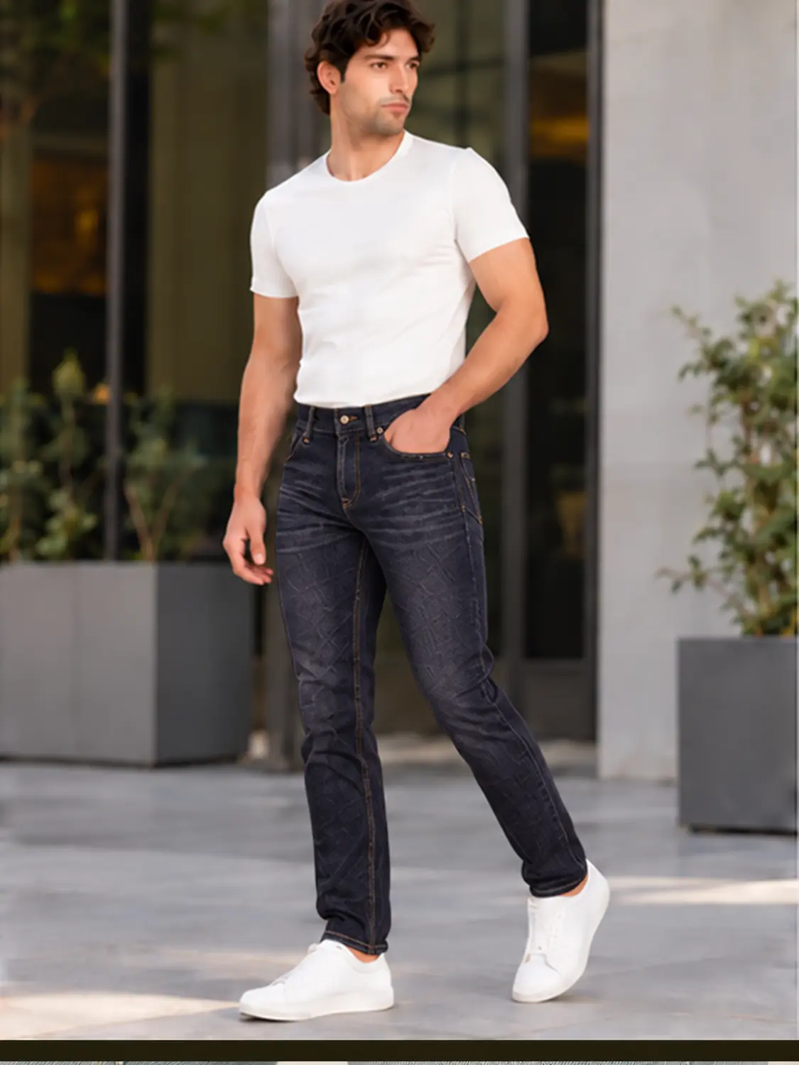 Men’s Black Washed Stretch Slim Fit Jeans — view 6