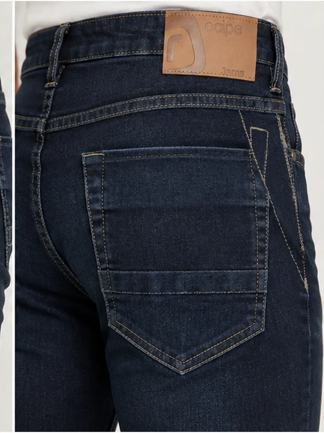 Men’s Dark Indigo Stretch Slim Fit Jeans with Red Zigzag Stitching — view 1