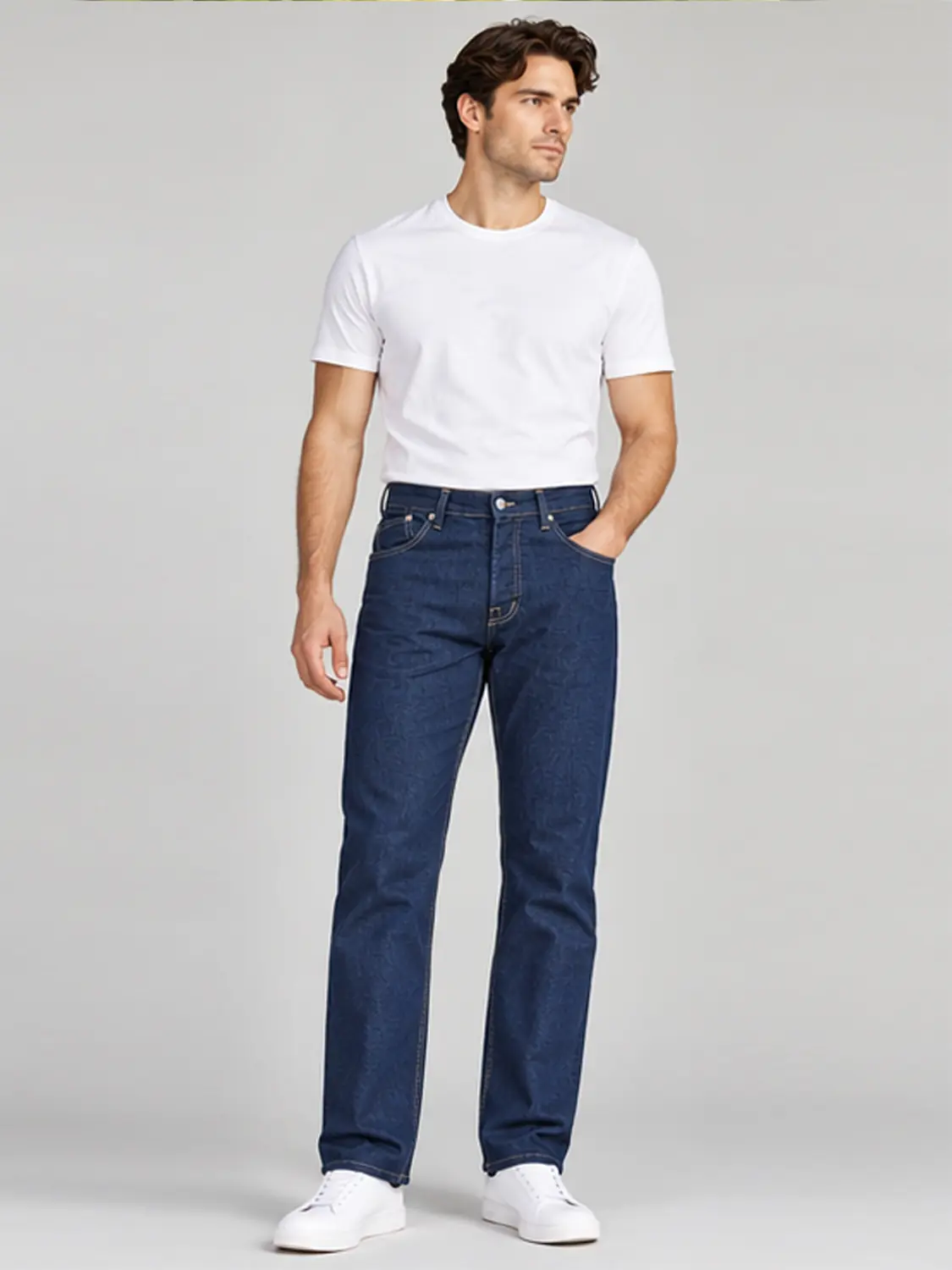 Men’s Indigo Blue Washed Stretch Slim Fit Jeans with Back-Pocket Embroidery — view 5