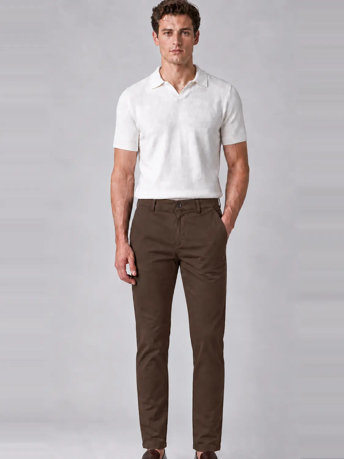 Men’s Chocolate Brown Stretch Cross-Pocket Chino Pants — view 1