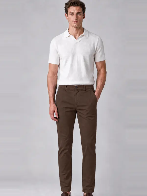 Men’s Chocolate Brown Stretch Cross-Pocket Chino Pants