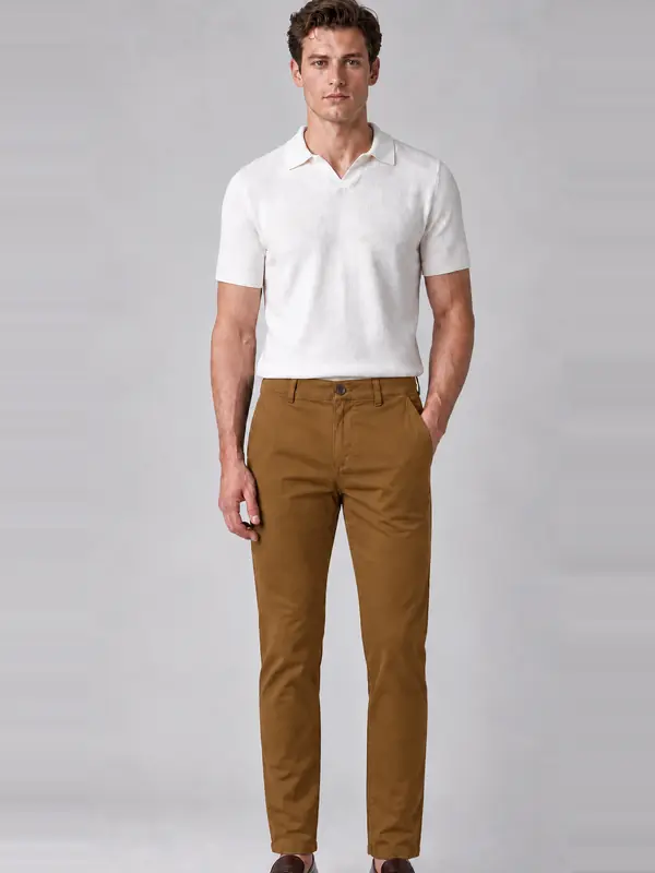 Men’s Mustard Stretch Cross-Pocket Chino Pants