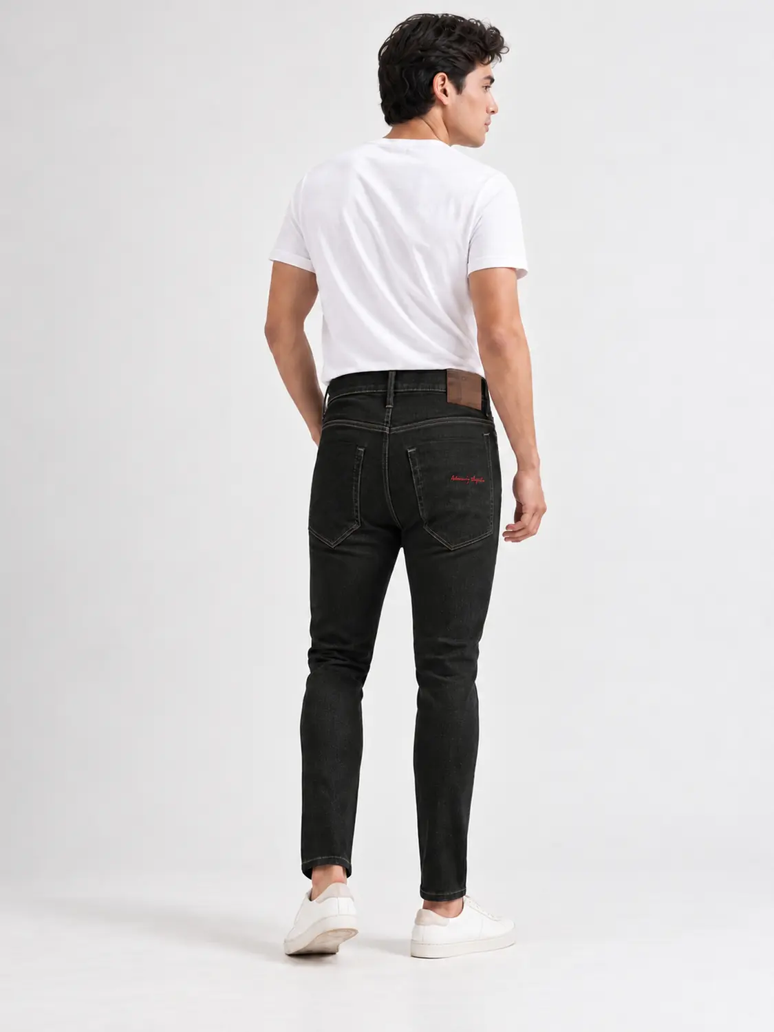 Men’s Black Washed Stretch Slim Fit Jeans with Back-Pocket Embroidery — view 2