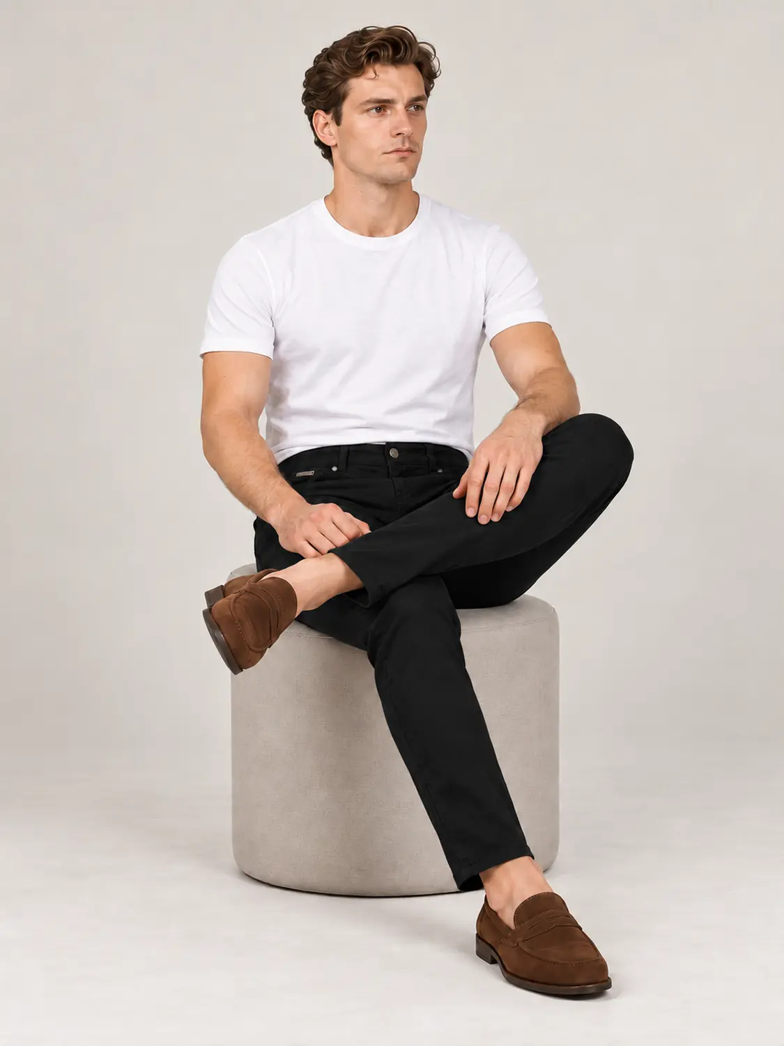 Men’s Black Pigment-Dyed Stretch Slim Fit Denim-Pocket Chino Pants — view 7