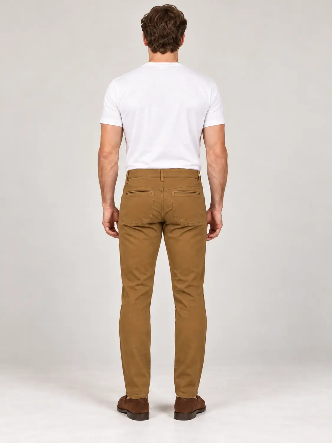 Men’s Mustard Pigment-Dyed Stretch Slim Fit Denim-Pocket Chino Pants — view 1