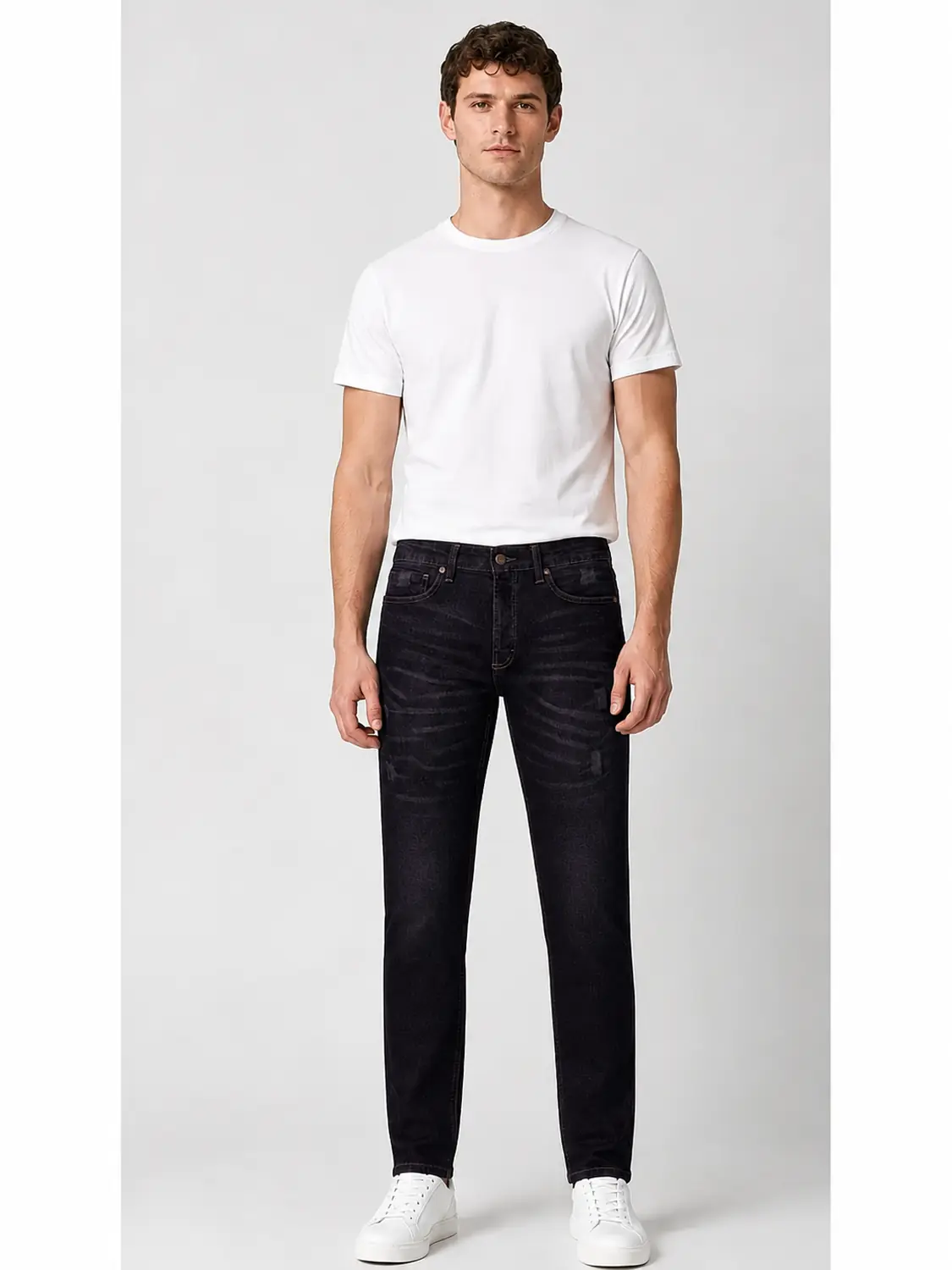 Men’s Black Washed Stretch Slim Fit Jeans — view 7