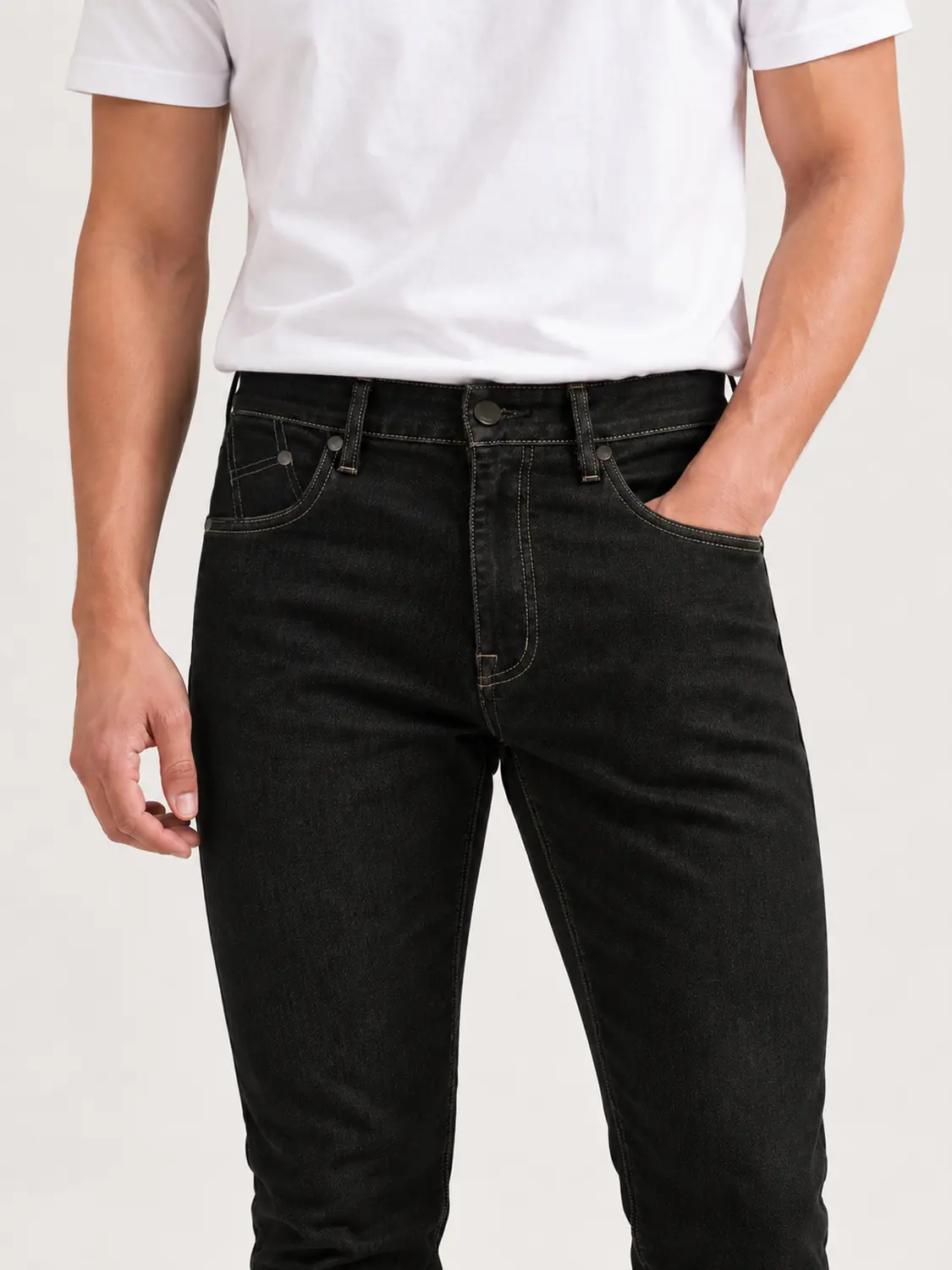 Men’s Black Washed Stretch Slim Fit Jeans with Back-Pocket Embroidery — view 5