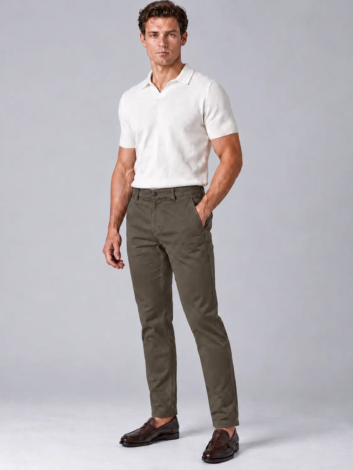 Men’s Olive Stretch Cross-Pocket Chino Pants — view 5