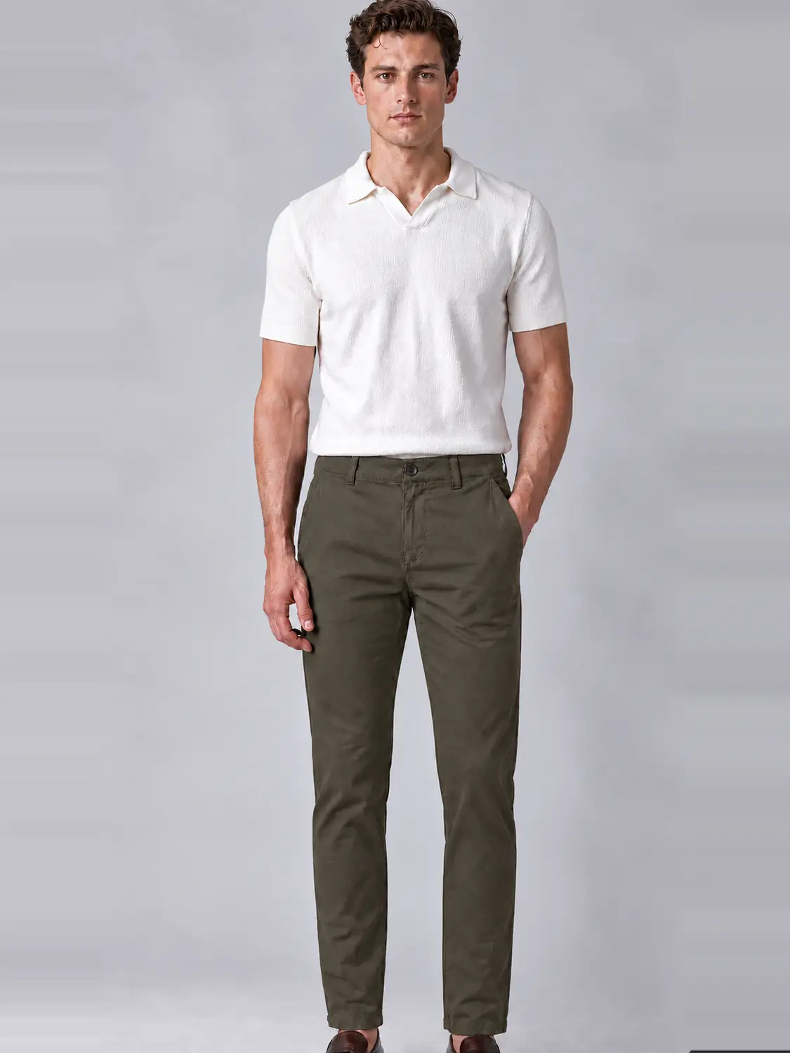 Men’s Olive Stretch Cross-Pocket Chino Pants — view 1