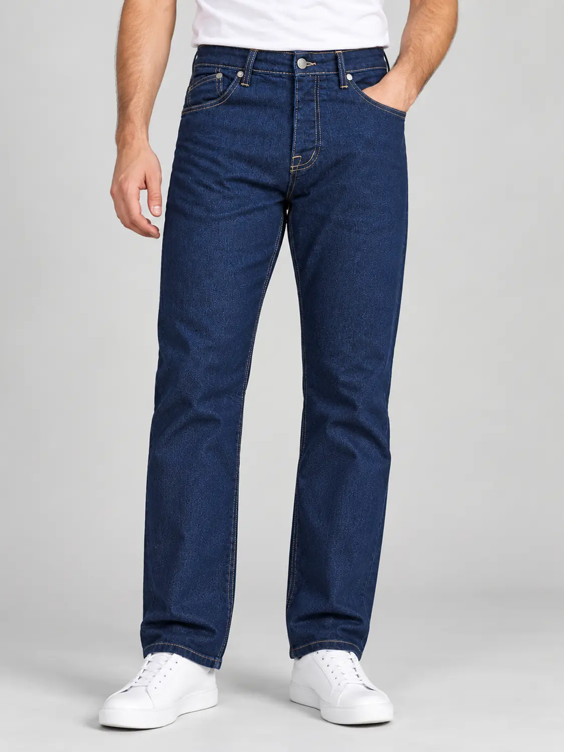 Men’s Indigo Blue Washed Stretch Slim Fit Jeans with Back-Pocket Embroidery — view 7