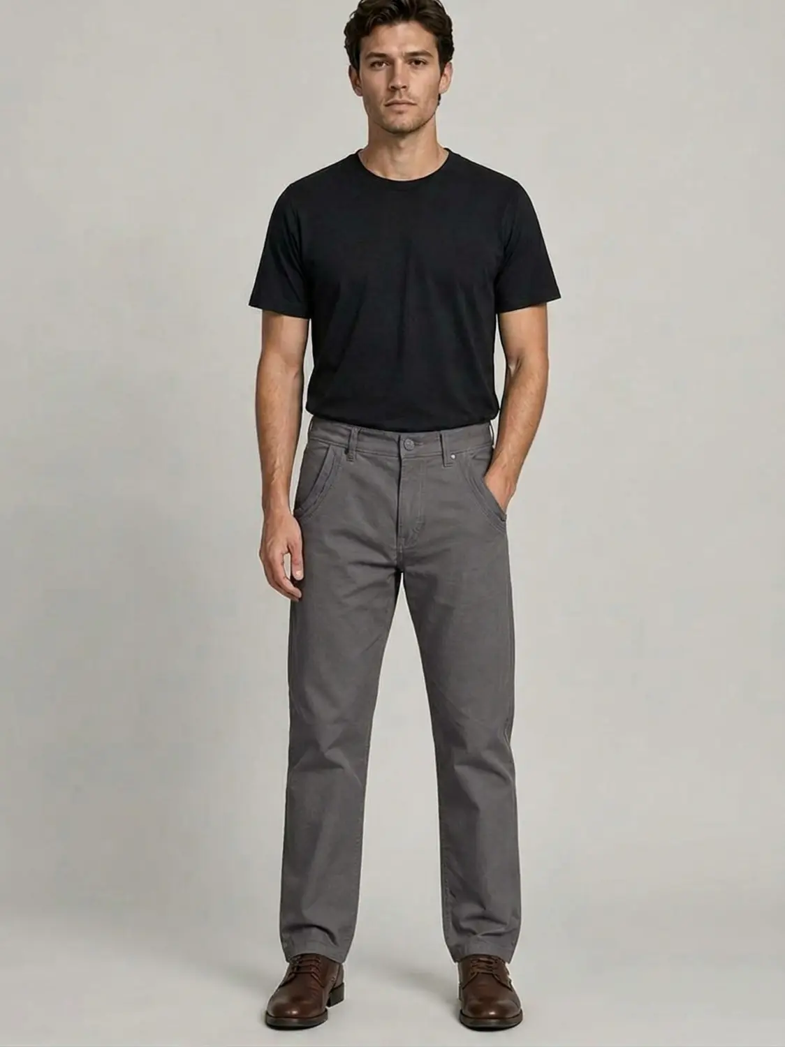 Cotton Canvas Gray Peach Finish Regular Fit Casual Pant — view 5