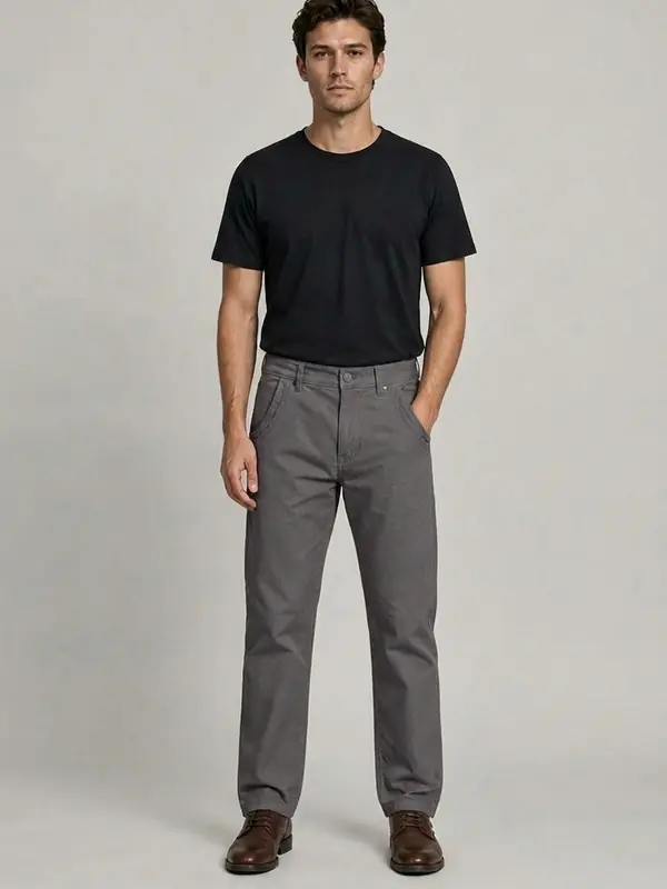 Men's Gray Cotton Canvas Heavy Weight Fabric Peach Finish Regular Fit Pant
