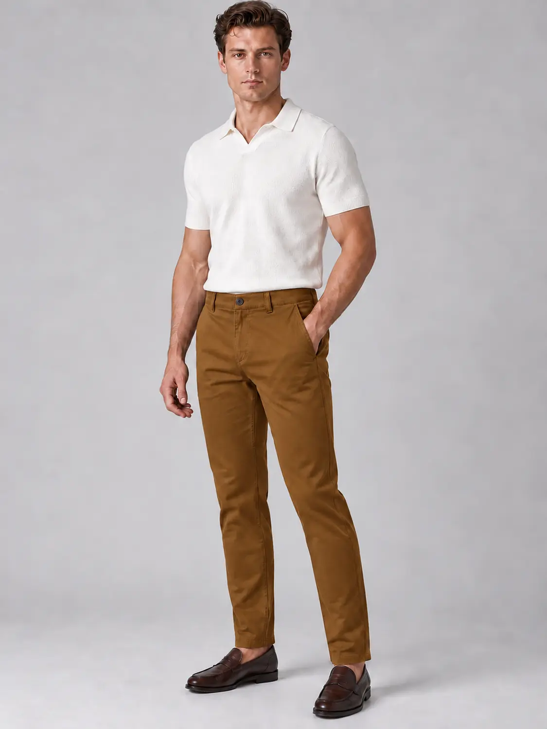 Men’s Mustard Stretch Cross-Pocket Chino Pants — view 5