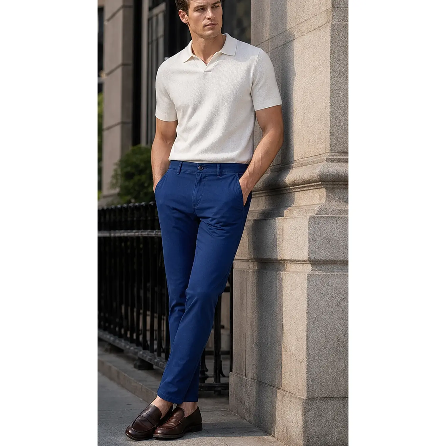 Men's Royal Blue Extra Stretchable Slim Fit Pigment Dyed Casual Pant — view 6