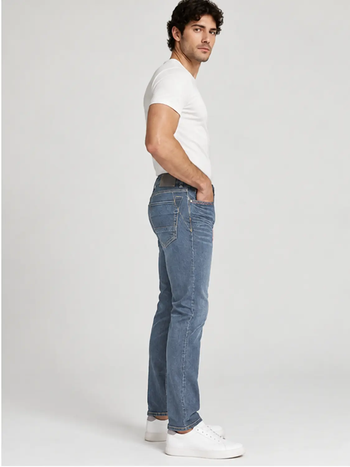 Men’s Light Blue Washed Stretch Slim Fit Jeans — view 3