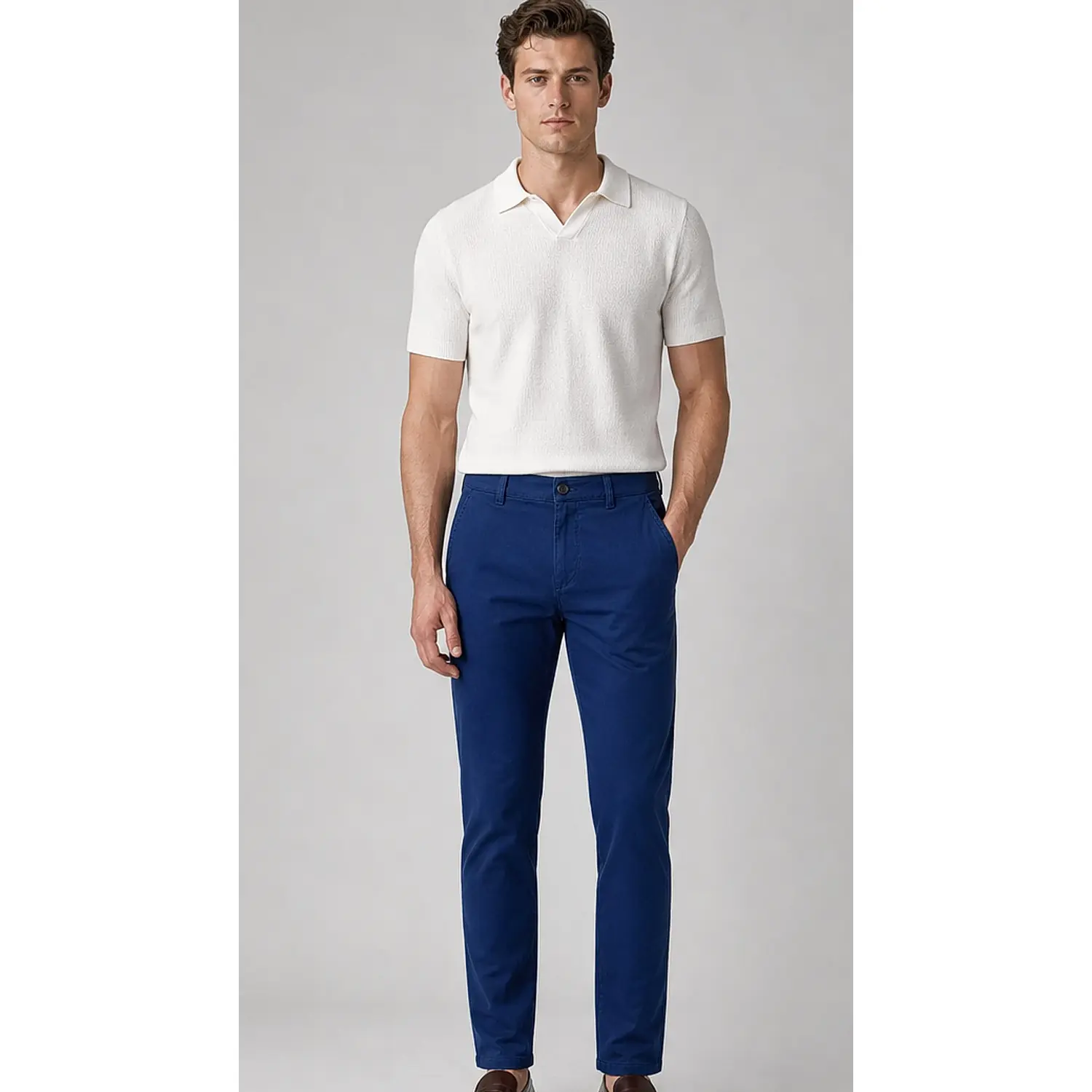 Men's Royal Blue Extra Stretchable Slim Fit Pigment Dyed Casual Pant — view 3