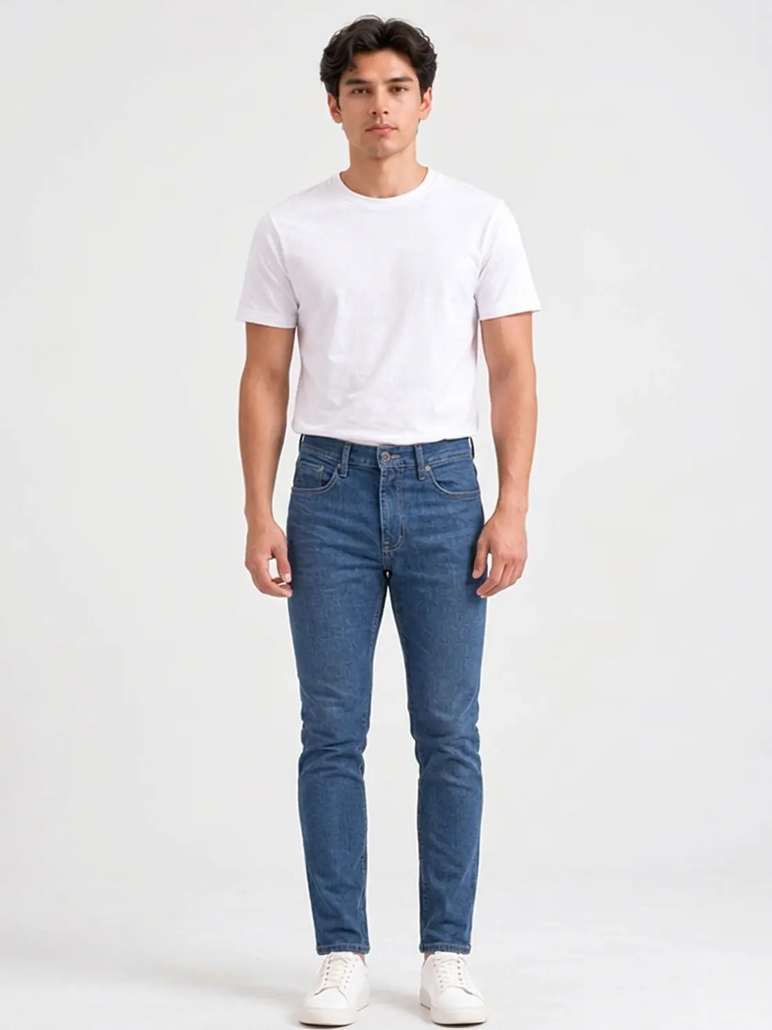 Men’s Medium Blue Washed Stretch Slim Fit Jeans with Back-Pocket Embroidery — view 8