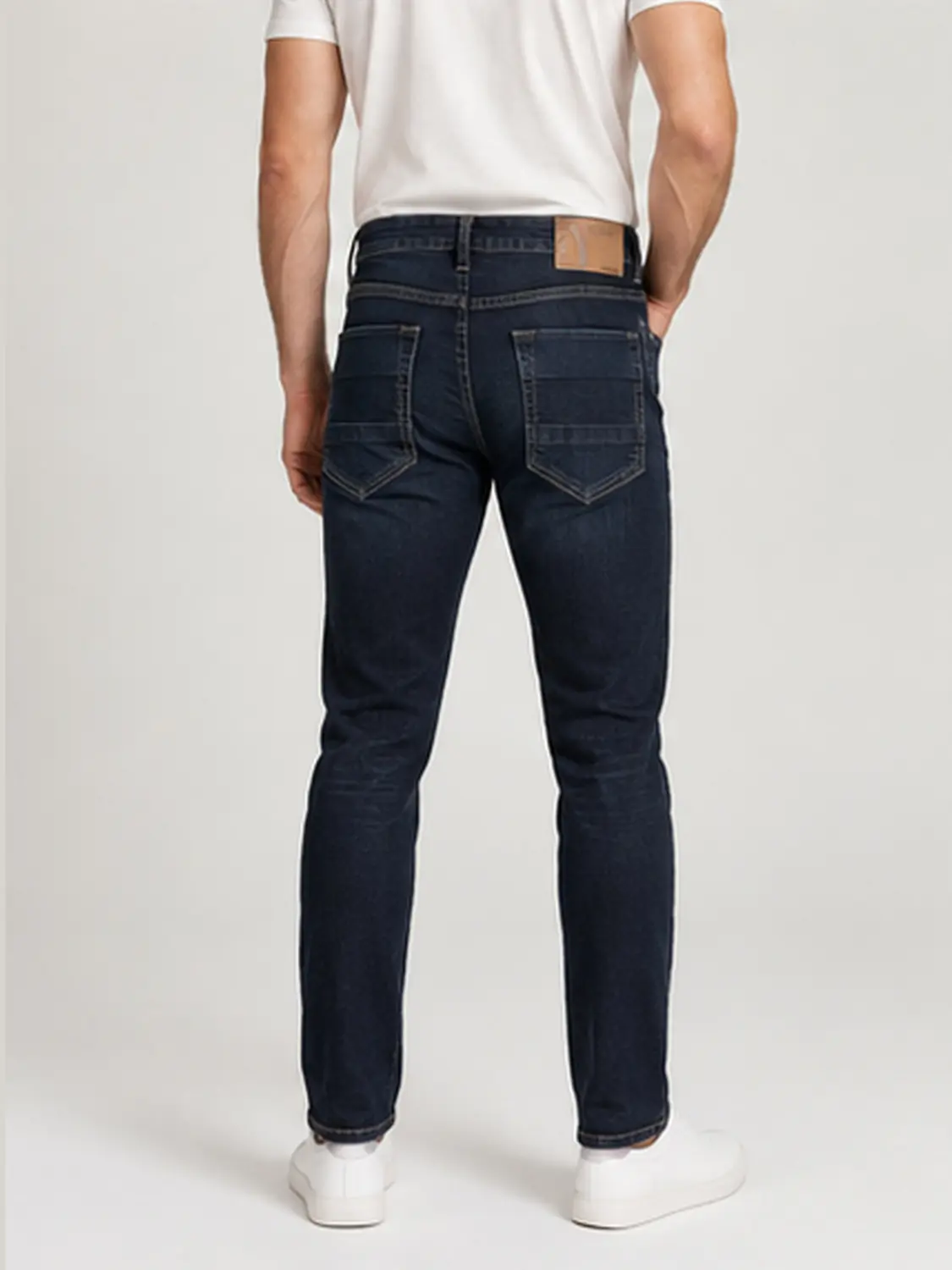 Men’s Dark Indigo Stretch Slim Fit Jeans with Red Zigzag Stitching — view 6