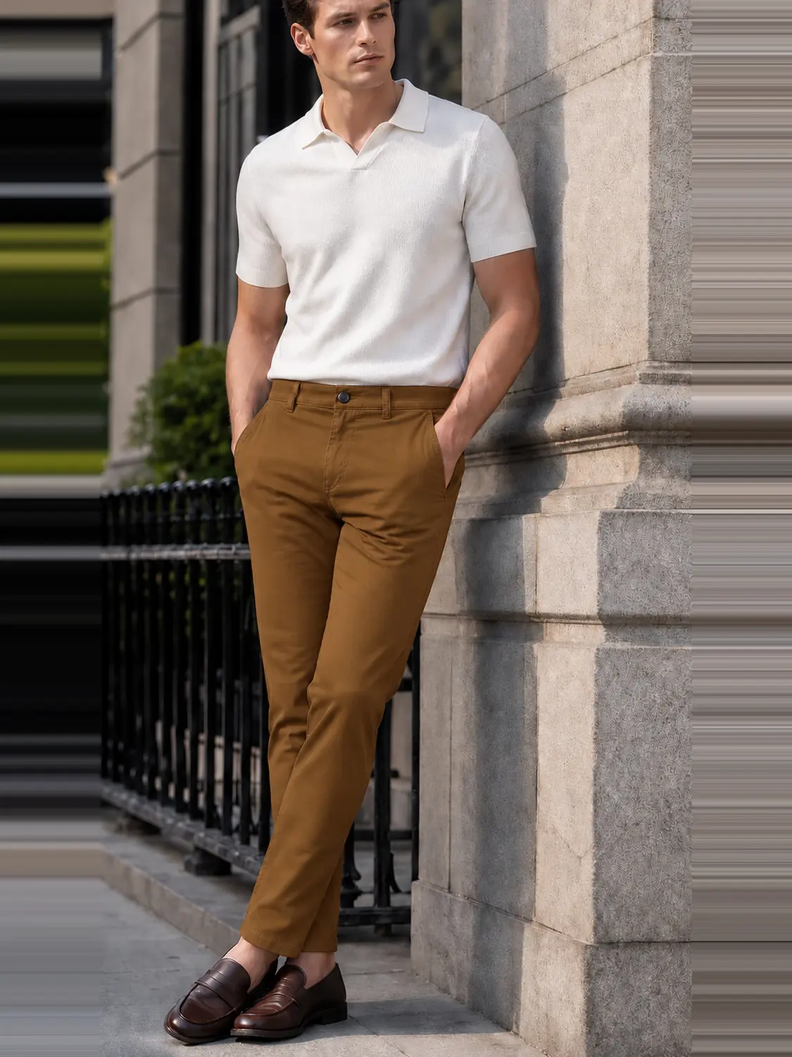 Men’s Mustard Stretch Cross-Pocket Chino Pants — view 4