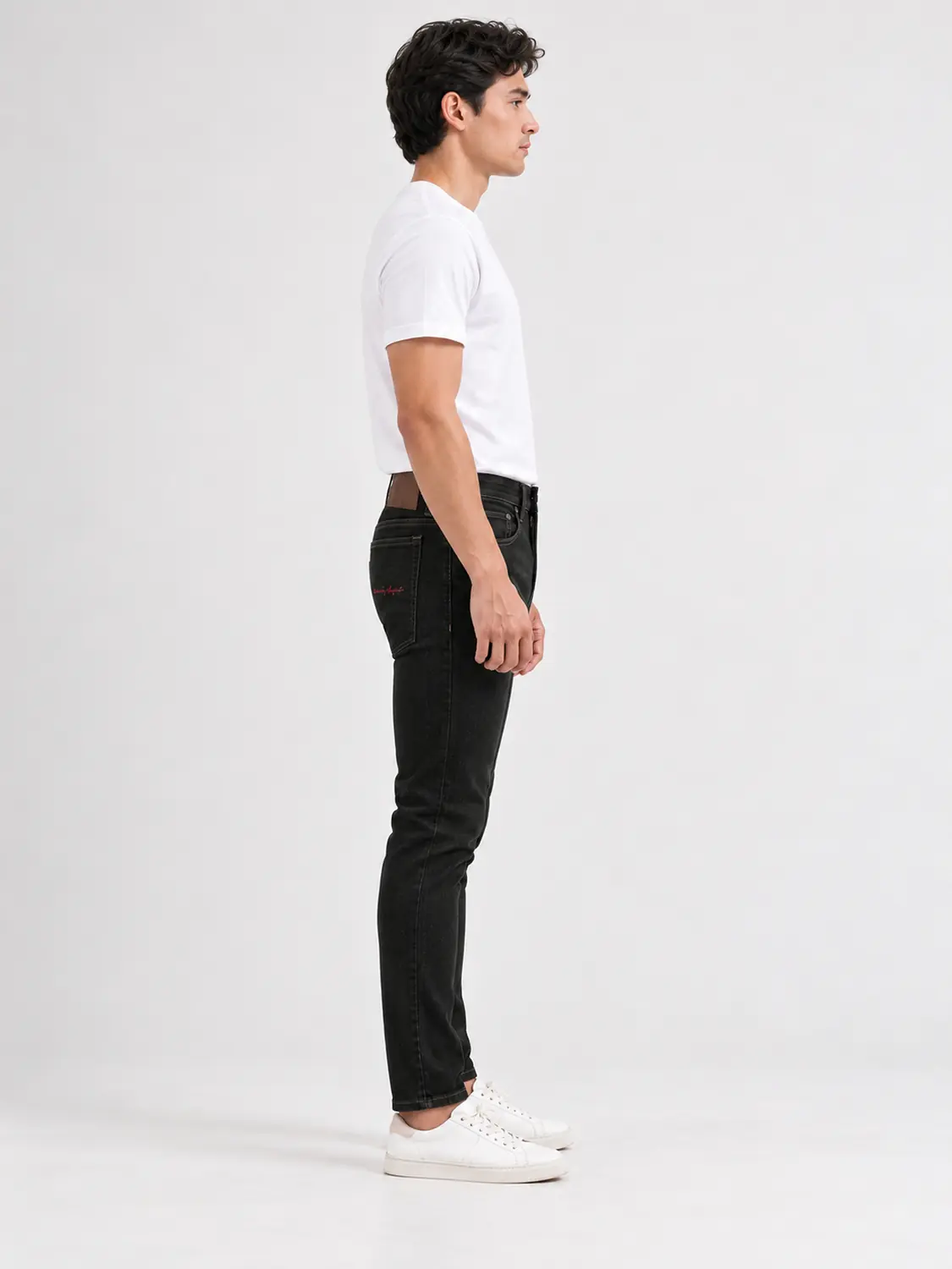 Men’s Black Washed Stretch Slim Fit Jeans with Back-Pocket Embroidery — view 7