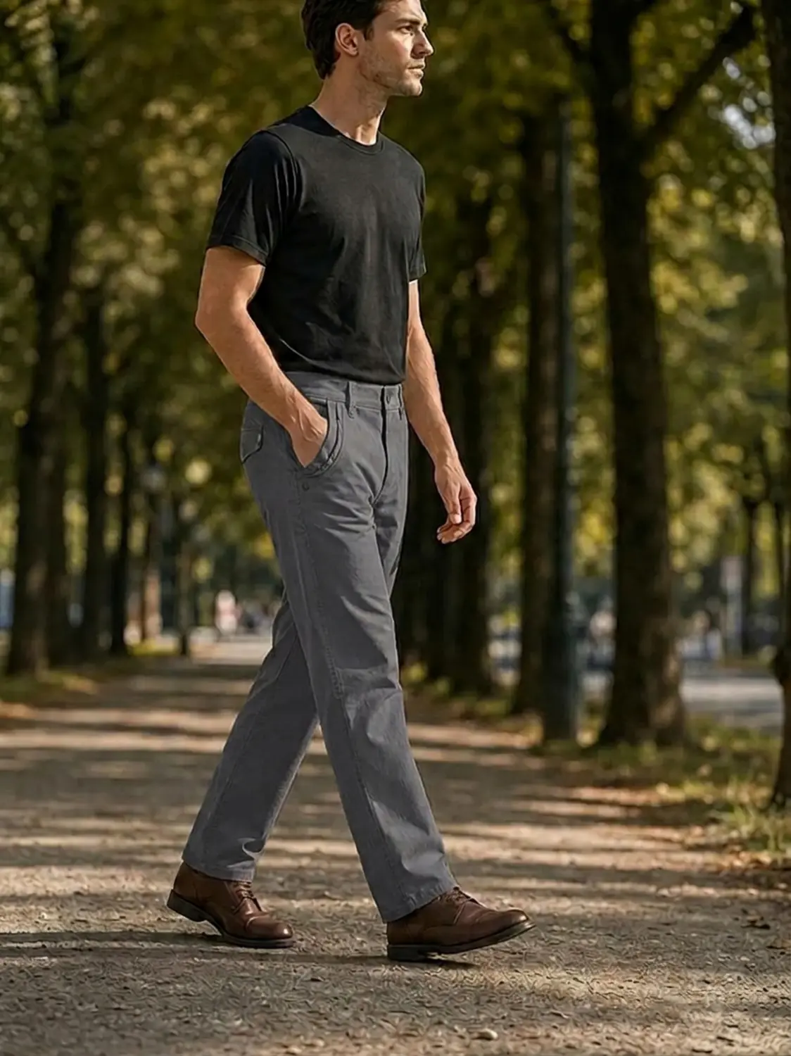 Cotton Canvas Gray Peach Finish Regular Fit Casual Pant — view 3