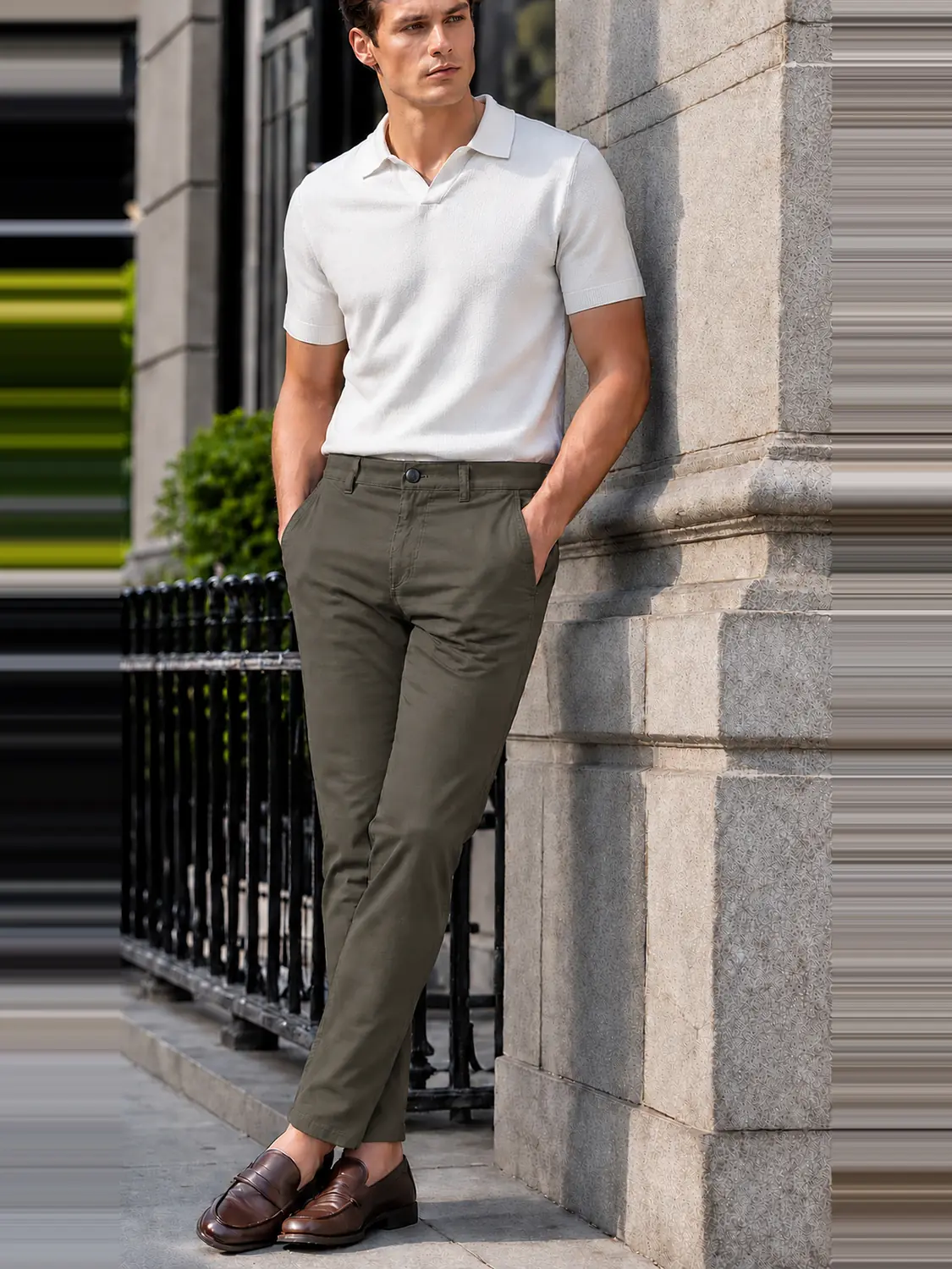 Men’s Olive Stretch Cross-Pocket Chino Pants — view 4