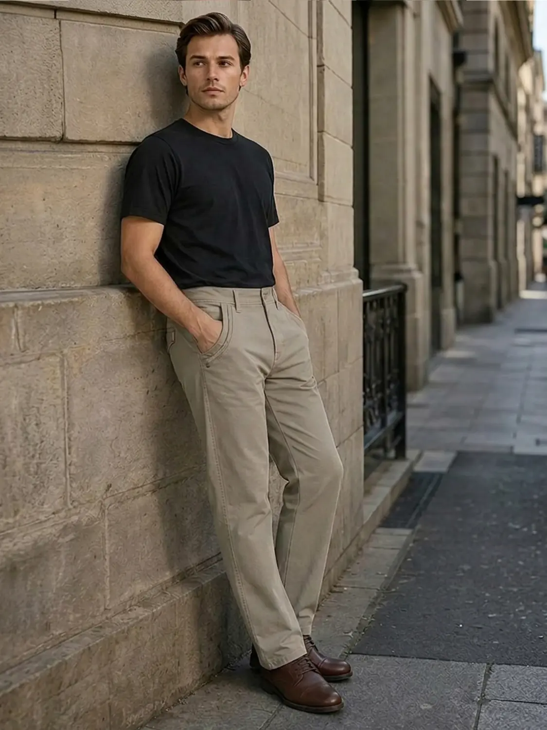 Men's Regular Fit Beige Casual Pants — view 3
