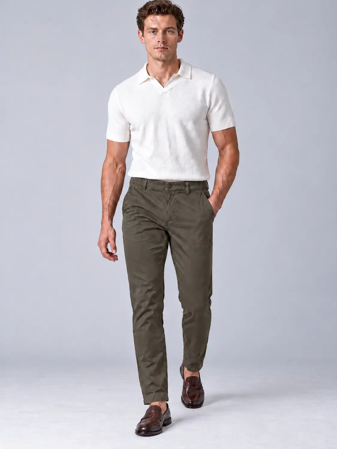 Men’s Olive Stretch Cross-Pocket Chino Pants — view 6