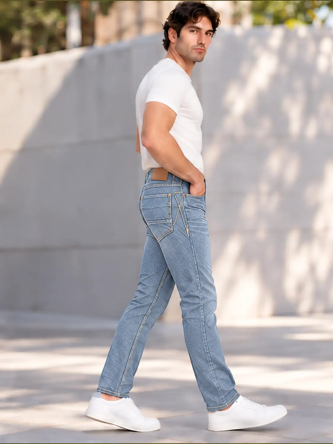Men’s Light Blue Washed Stretch Slim Fit Jeans — view 2