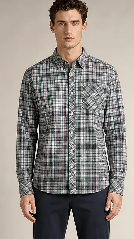 Men's Multi-Color Plaid Check Long Sleeve Casual Cotton Shirt